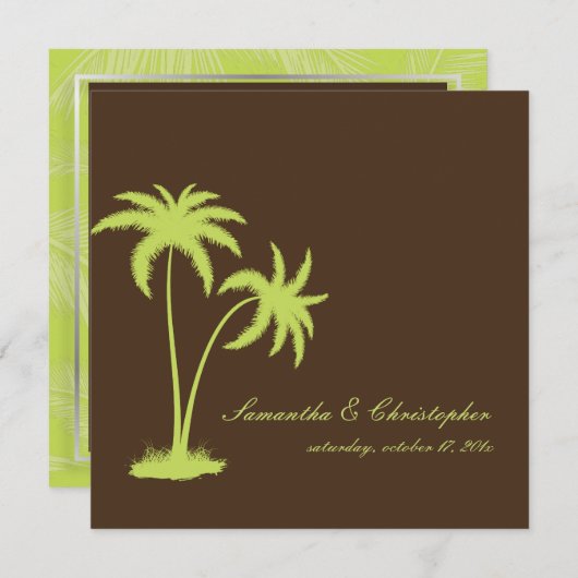 Invitation PixDezines Palmiers jumeaux, Chocolat+Kiwi (Devant / Derrière)