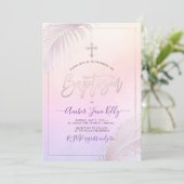 Invitation PixDezines Palms D'Argent Rose Baptême (Debout devant)