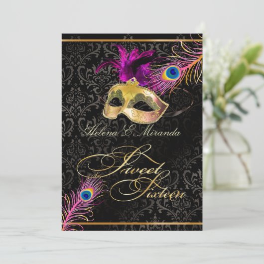 Invitation PixDezines paon doux 16 masquerade/DO-IT-YOURSELF (Debout devant)