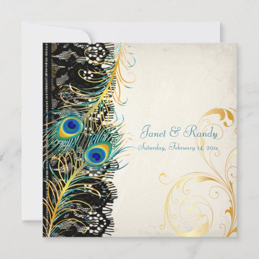 Invitation PixDezines paon plumes/aqua/turquoise (Devant)