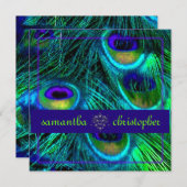 Invitation PixDezines paon plumes/aqua/turquoise (Devant / Derrière)