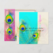 Invitation PixDezines paon plumes/aqua/turquoise (Devant / Derrière)