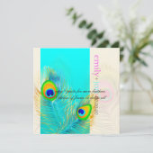 Invitation PixDezines paon plumes/aqua/turquoise (Debout devant)