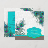 Invitation PixDezines paon plumes/aqua/turquoise (Devant / Derrière)