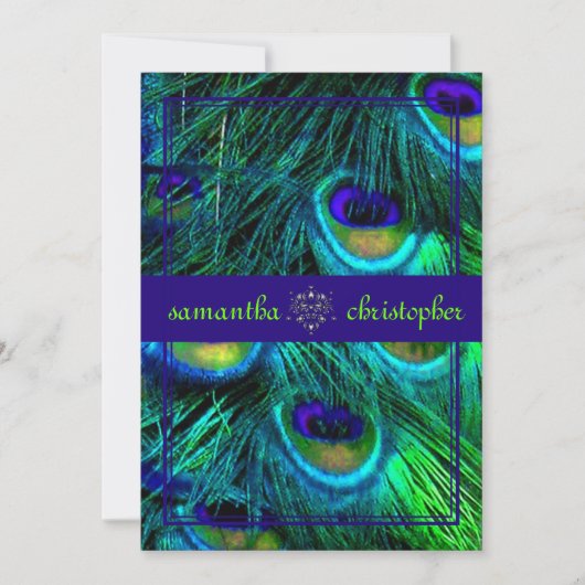 Invitation PixDezines paon plumes/aqua/turquoise (Devant)