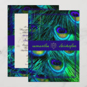 Invitation PixDezines paon plumes/aqua/turquoise (Devant / Derrière)