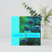 Invitation PixDezines paon plumes/aqua/turquoise (Debout devant)