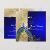 Invitation PixDezines paon psychédélique/bleu cobalt (Devant / Derrière)