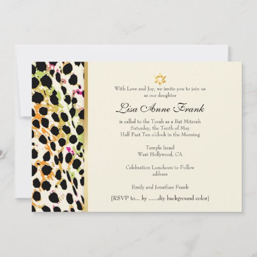Invitation PixDezines papier cheetah, couleur Bat mitzvah/DO- (Dos)