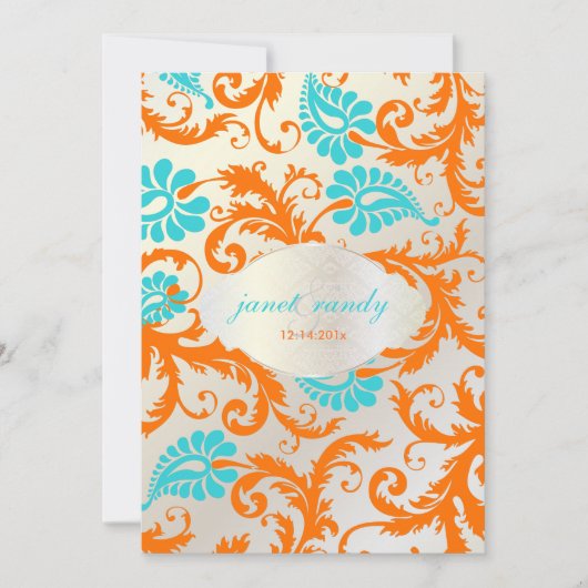 Invitation PixDezines pavo damask/coral+aqua (Devant)