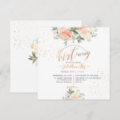 Invitation PixDezines Peach Watercolor Flowers Christening (Devant / Derrière)