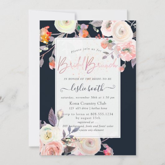Invitation PixDezines Peaches+Cream Rose Bridal Brunch (Devant)