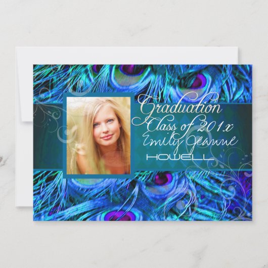Invitation PixDezines Peacock Feather Graduation (Devant)