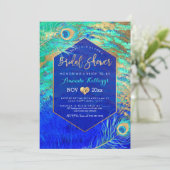 Invitation PixDezines Peacock Fête de l'mariée+Faux Gold (Debout devant)