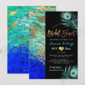 Invitation PixDezines Peacock Fête des mariées+Faux Gold (Devant / Derrière)