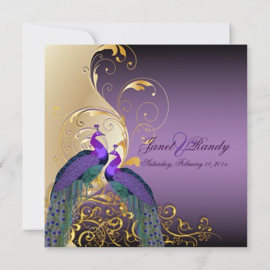 Invitation PixDezines PEACOCKS/PURPLE/OR/FILIGREE/SWILRS (Devant)
