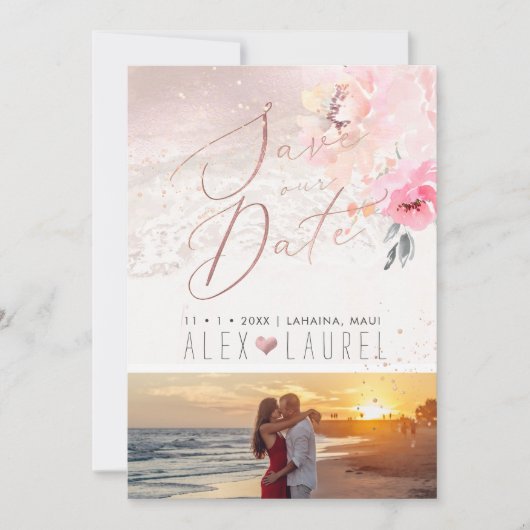 Invitation PixDezines Peonies Aquarelle Rose Foncé Save the D (Devant)