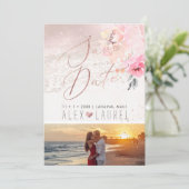 Invitation PixDezines Peonies Aquarelle Rose Foncé Save the D (Debout devant)