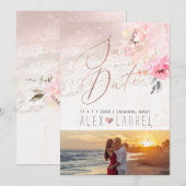 Invitation PixDezines Peonies Aquarelle Rose Foncé Save the D (Devant / Derrière)