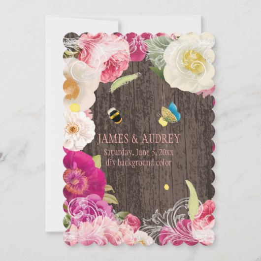 Invitation PixDezines péréonales vintages, roses/redoute (Devant)