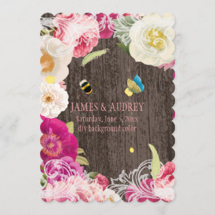 Invitation PixDezines péréonales vintages, roses/redoute