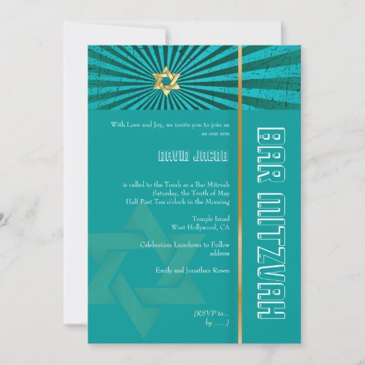 Invitation PixDezines Photo Bar Mitzvah/turquoise/faux or (Devant)