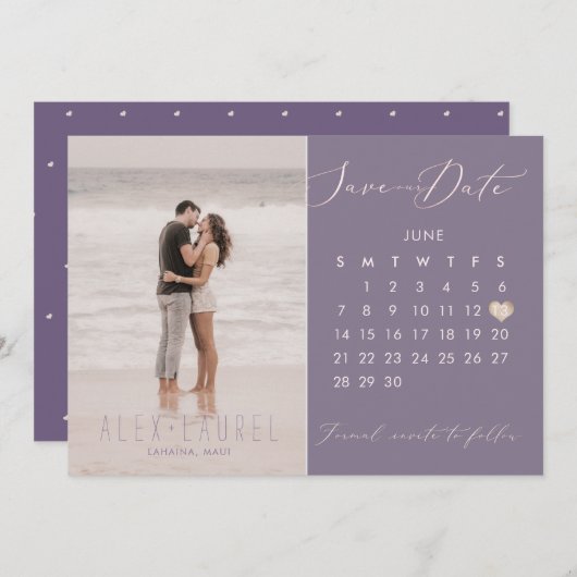 Invitation PixDezines Photo Save the Date Calendar Blush Pink (Devant / Derrière)