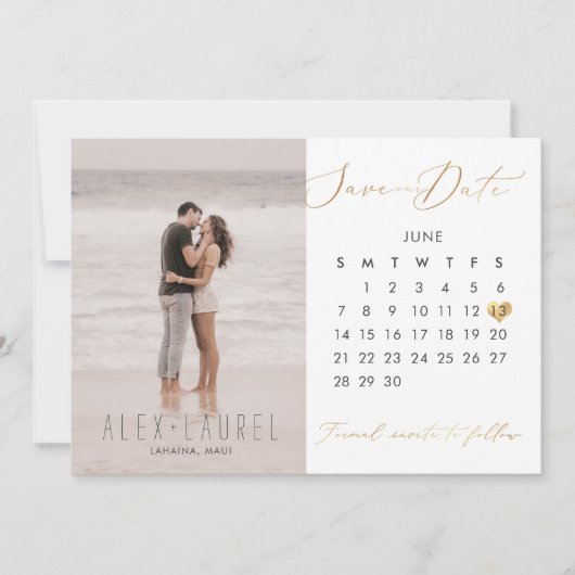 Invitation PixDezines Photo Save the Date Calendar faux gold (Devant)