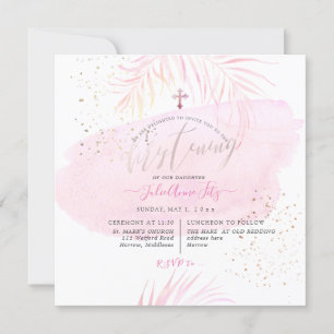 Invitation PixDezines Pink Aquarelle Palms Christening