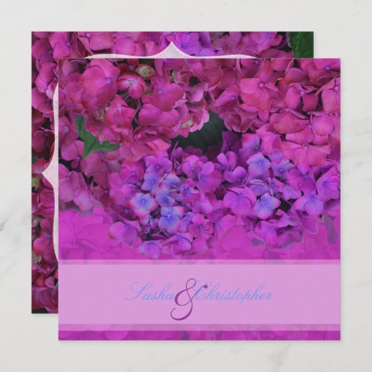 Invitation PixDezines Pink/Fuschia Hydrangea (Devant / Derrière)