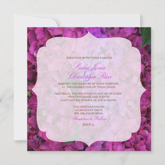 Invitation PixDezines Pink/Fuschia Hydrangea (Dos)