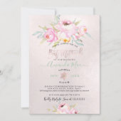 Invitation PixDezines Pink Peonies Aquarelle Bat Mitzvah (Devant)