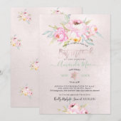 Invitation PixDezines Pink Peonies Aquarelle Bat Mitzvah (Devant / Derrière)