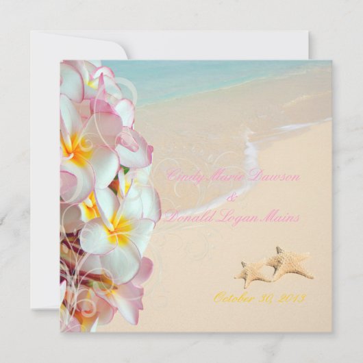 Invitation PixDezines PINK PLUMERIA+STARFISH+SWIRLS+BEACH (Devant)