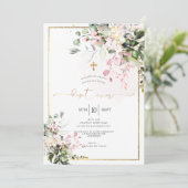 Invitation PixDezines Pink, Rustic Watercolor Baptism (Debout devant)
