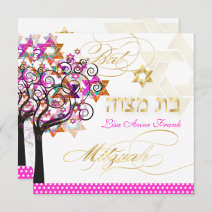 Invitation PixDezines PINK TREE OF LIFE BAT MITZVAH INVITATIO