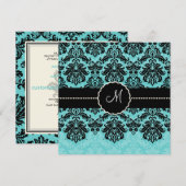 Invitation PixDezines Piqué, Damask / Black+Aqua Blue Velvet (Devant / Derrière)