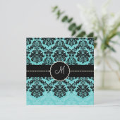 Invitation PixDezines Piqué, Damask / Black+Aqua Blue Velvet (Debout devant)
