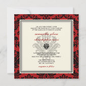 Invitation PixDezines Piqué, Damask/Black+DO-IT-YOURSELF Red  (Dos)