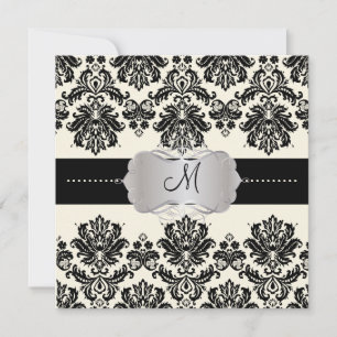 Invitation PixDezines Piqué, Damask / Black + Off White