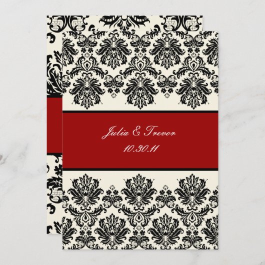 Invitation PixDezines Piqué Damask/Black+Off White/do-it-your (Devant / Derrière)
