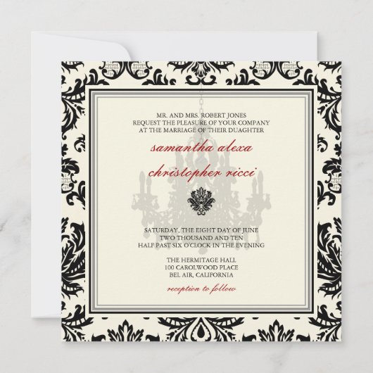 Invitation PixDezines Piqué Damask + Chandelier (Dos)