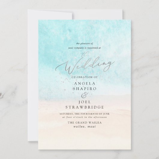 Invitation PixDezines Plage bleu cristal, Mariage de plage (Devant)