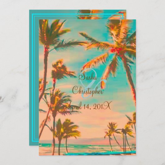 Invitation PixDezines PLAGE HAWAIIAN VINTAGE/TURQUOISE (Devant / Derrière)
