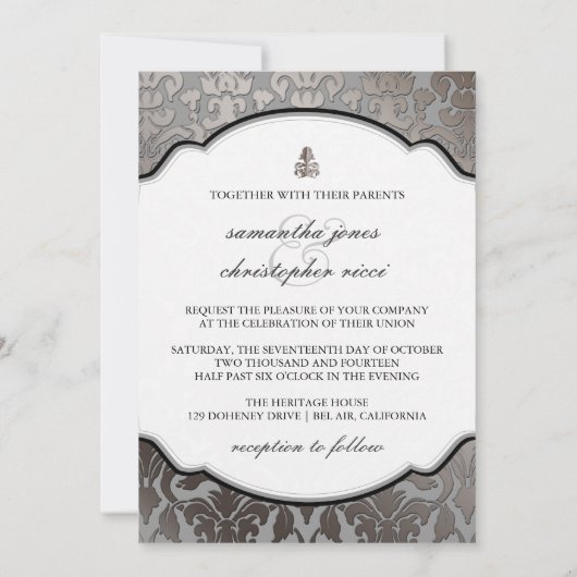 Invitation PixDezines Platinum Damask/arrière - plan do-it-yo (Dos)