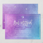 Invitation PixDezines Platinum Ombre Turquoise Bar Mitzvah (Devant / Derrière)