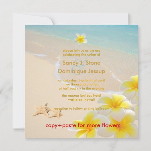 Invitation PixDezines Plumeria Lei /plage/étoile tropicale (Dos)