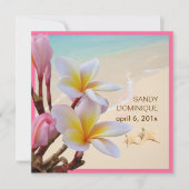 Invitation PixDezines Plumeria rose + Plage + étoiles de mer (Devant)