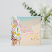 Invitation PixDezines Plumeria rose+Plage/Flèches/Tropical (Debout devant)