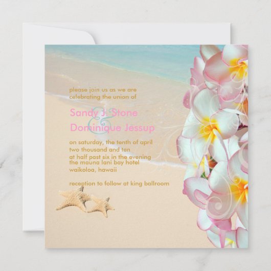 Invitation PixDezines Plumeria rose+Plage/Flèches/Tropical (Dos)